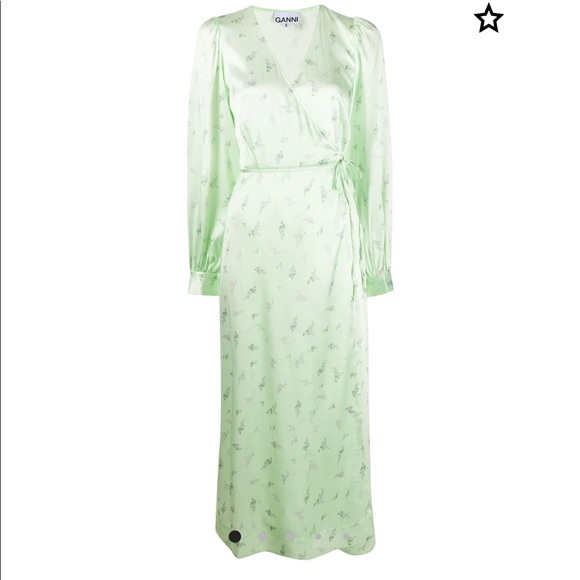 GANNI floral-print silk-satin wrap dress EU 34/US2 - Picture 3 of 6